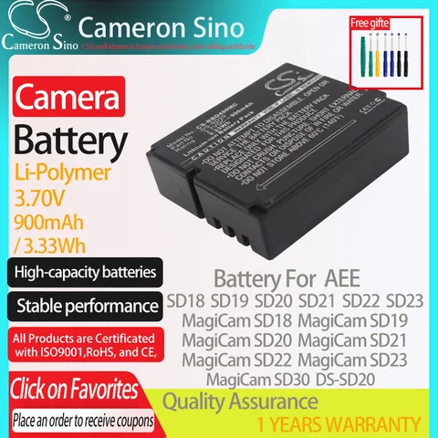 CameronSino Батарея для AEE SD18 SD19 SD20 SD21 SD22 SD23 SD30 MagiCam SD18 SD19 SD20 SD21 подходит Rollei DS-SD20 камера Батарея