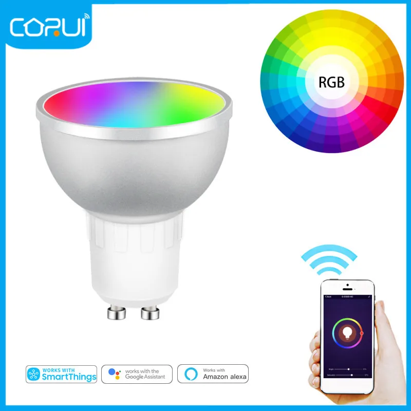 

Corui Tuya Smart LED Light Bulb Zigbee Smart Life RGBCW Remote Voice Control Work With Alexa Echo Plus Google Home 3.0 Gu10 5W