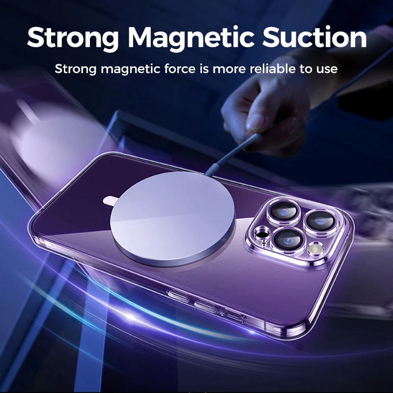 Joyroom Magnetic Case For iPhone 14 13 12 ProMax Transparent Cover For iPhone 13 Pro Max Case Wireless Charger Magnet Back Cover