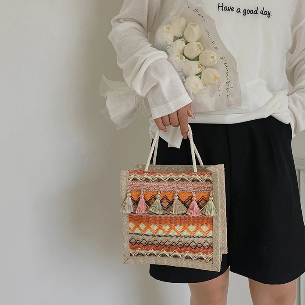 Женская винтажная Этническая сумка через плечо женская льняная Сумка-тоут с