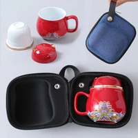 portable porcelain cloisonne tea mugs creative cat ceramic tea cup set pot with strainers cute catmouse teapots