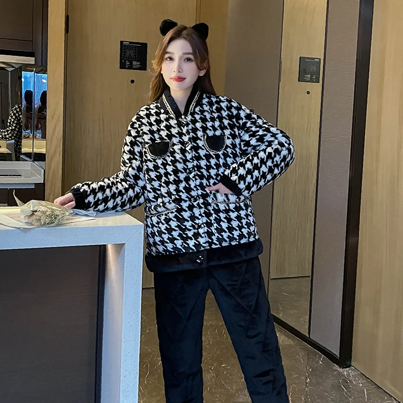 Женские пижамы Sanchang с узором гусиные лапки женские осенне-зимние трехслойные