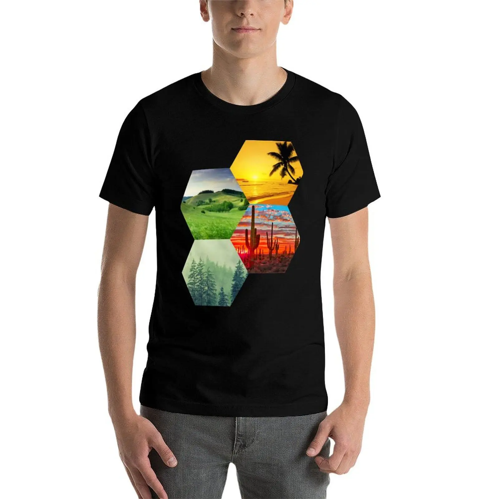 Фото Футболка Land Biome Honeycomb Hexagonal Design, дышащая, базовая, из хлопка №4