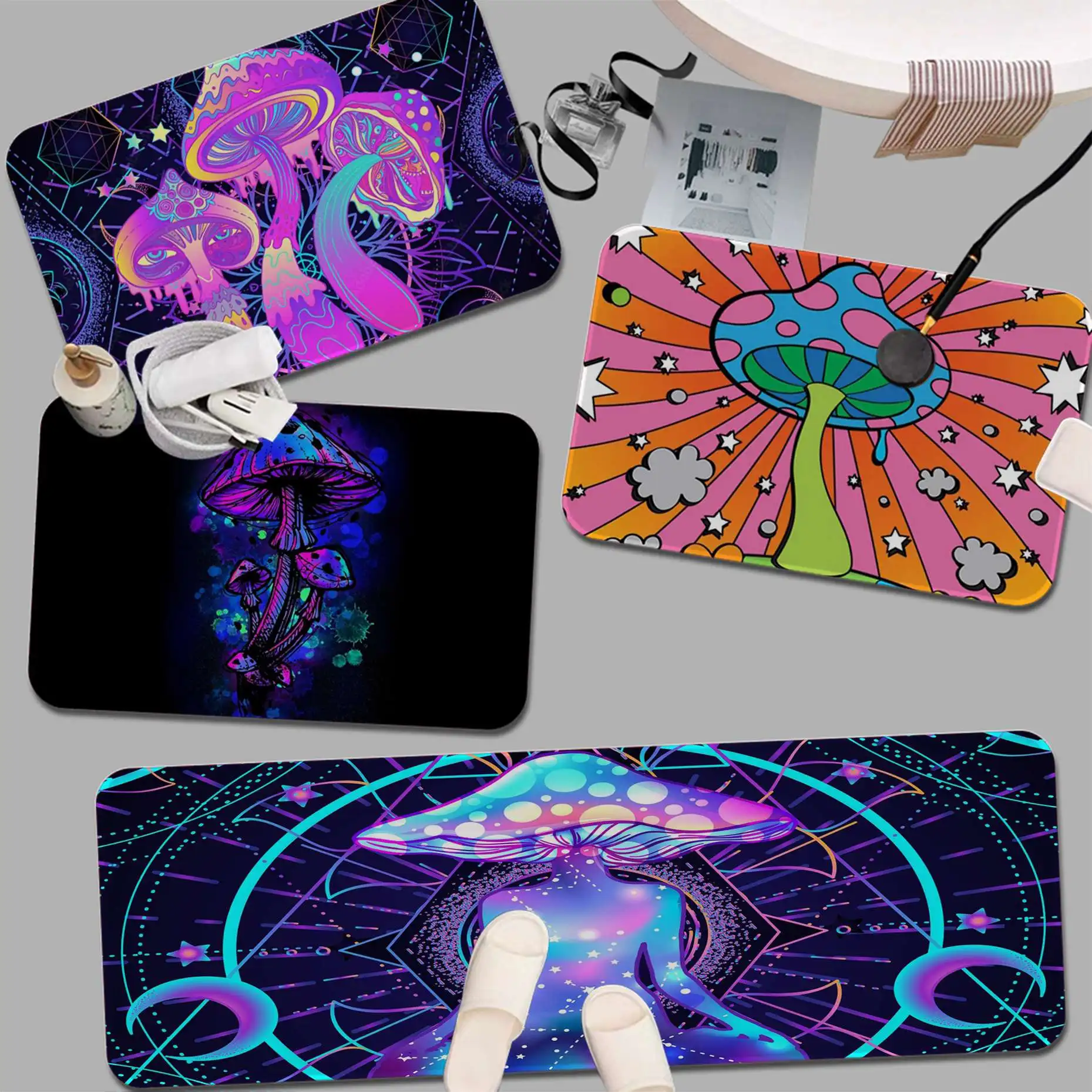 Психоделический фланелевый напольный коврик с принтом грибов декоративный