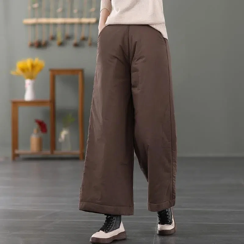 Women Clothing Thicken Warm Cotton Trousers Autumn Winter Elastic Waist Loose Casual Female Wide Leg Pants Pantalones De Mujer