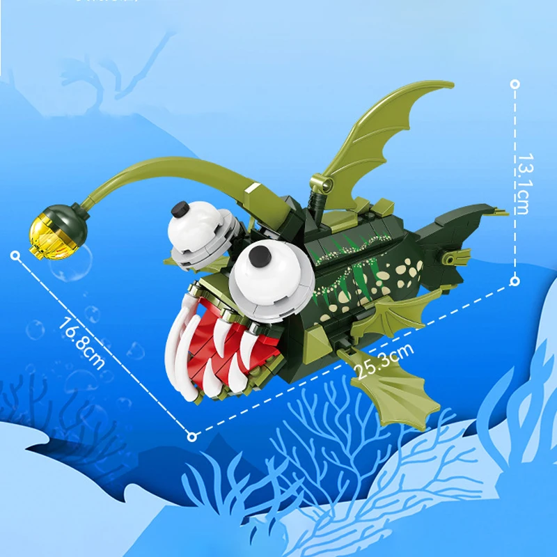 Creative Sea World Animal Anglerfish Clownfish Whale Orca Seahorse Shark Model Building Blocks Set Educational Toys for Kids Gif images - 6
