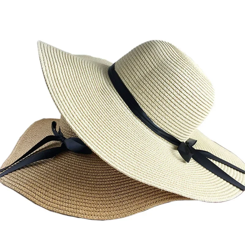 

2022 New Simple Foldable Wide Brim Floppy Girls Straw Hat Sun Hat Beach Women Summer Hat UV Protect Travel Cap Lady Cap Female