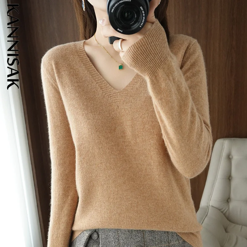 Women's Sweater 2022 Autumn Winter Knitted Pullovers V-neck Slim Fit Bottoming Shirt Solid Soft Knitwear Jumpers Basic Sweaters enlarge