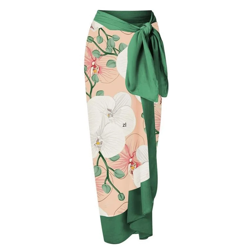 Slim sexy one piece swimsuit suit 2 piece sets women outfit wrap chest halter swimsuit print beach long skirt suit spring 2023