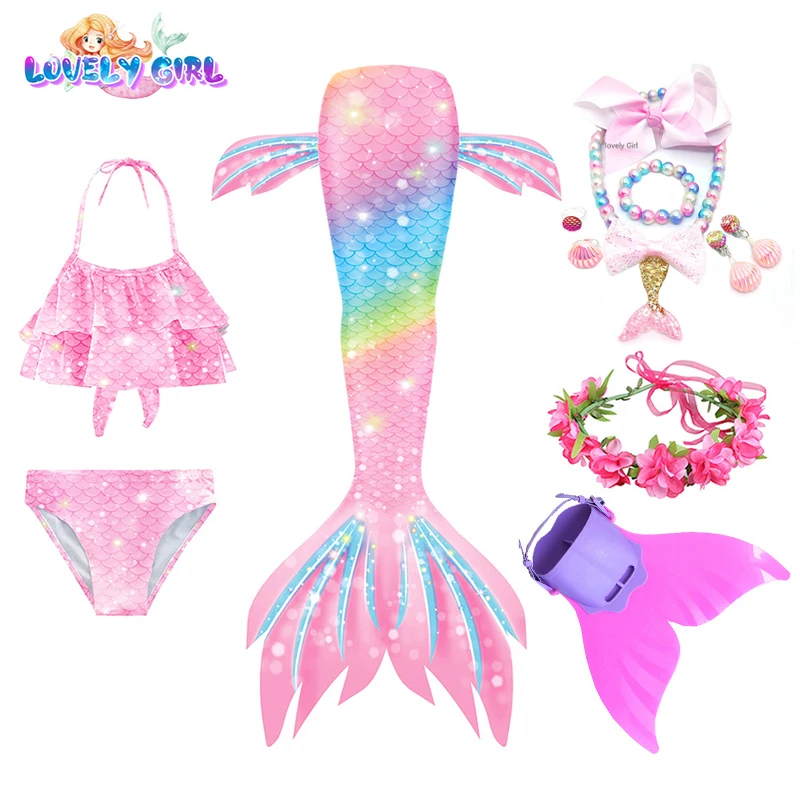 LovelyGirl Mermaid Tail Girls Mermaid Costume Cosplay Dress Kids Mermaid Bikini Swimsuit Monofin Among Costumes Birthday Gift