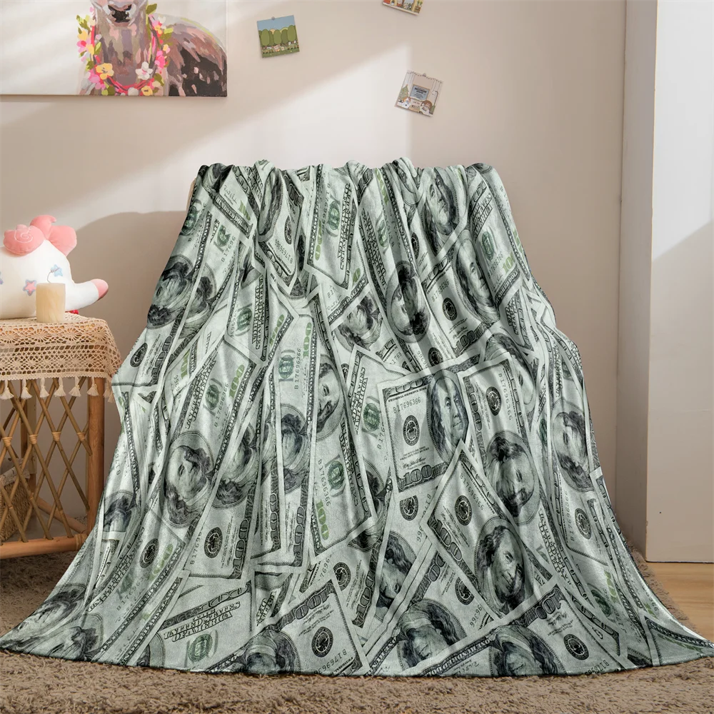 

Dollar Bill Money Blanket Thermal Plush Bedspread Lightweight Quilt for Couch Bed Sofa Throw Blankets Flannel Fluffy Soft Warm