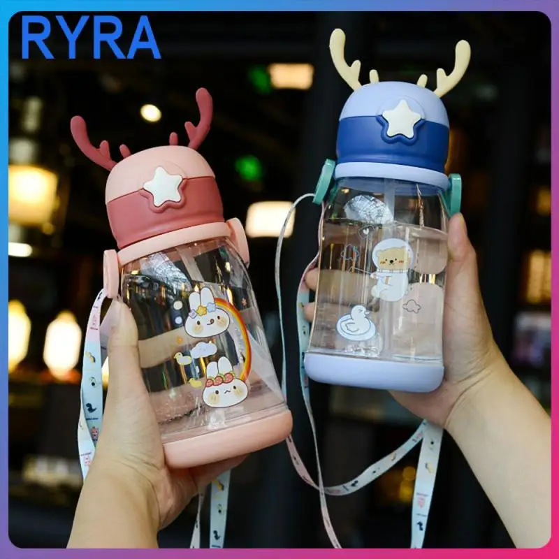 

Male And Female Student Strap Childrens Cup Straw Cup Cute Mini Creative Simplicity 1pcs Plastic Water Cup Drinkware Cartoon