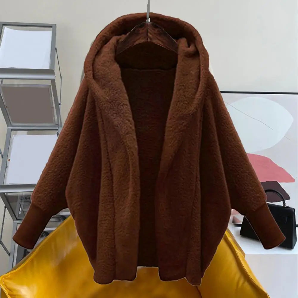 

Thermal Fleece Elastic Cuff Batwing Sleeves Lady Jacket for Shopping