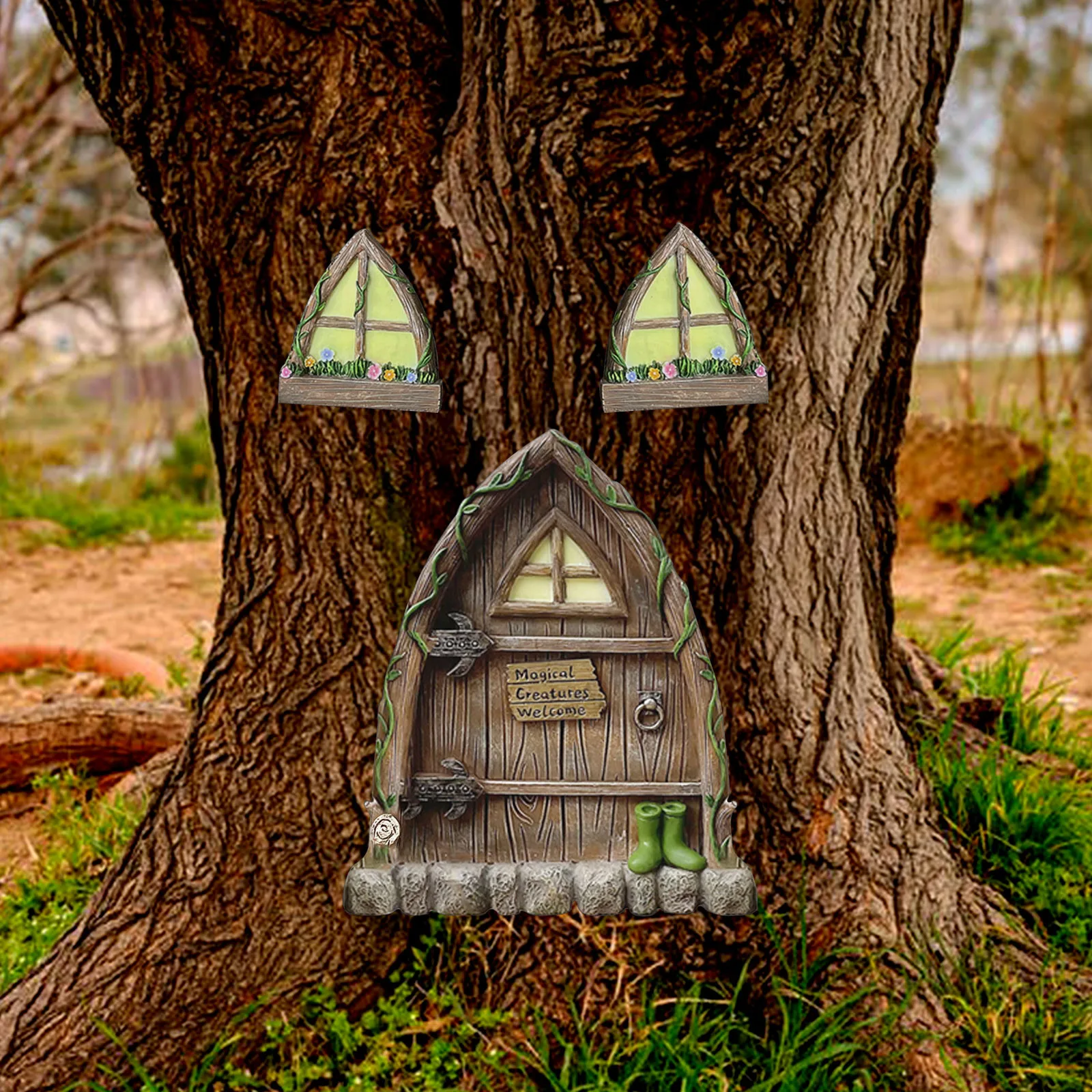 Fairys двери и окно для украшения ствола дерева миниатюрные Gnome оконные статуэтки