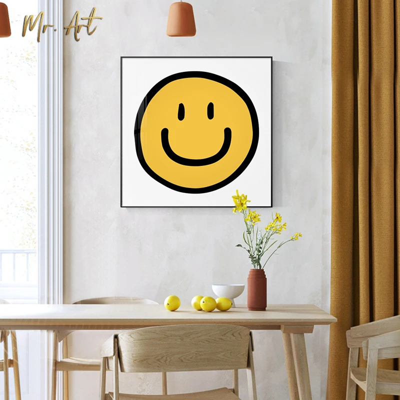 

Modern Happy Smiling Face Painting Yellow Poster Nursery Wall Art Picture for Kids Baby Room Nordic Home Decor Wall Canvas Print
