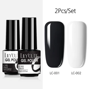 Imported LILYCUTE 7ML 2Pcs/Set Nail Gel Polish Black And White Colorful Glitter Soak Off For Nails Art Varnis