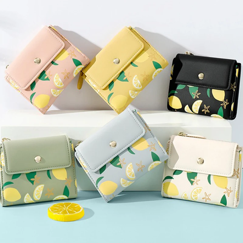 

Fashion Women Short Wallet Small PU Leather Lemon Embroidery Coin Purse Female Card Holders High Quality Money Bag Cute Wallet