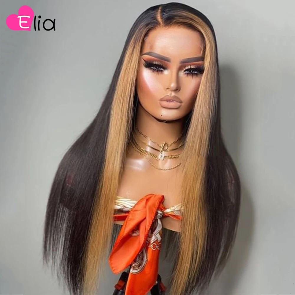 Великолепные светлые волосы Elia Hair парик на сетке спереди 13x4 бразильские прямые