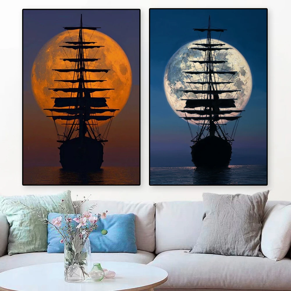

Современные Ландшафтные постеры, абстрактные винтажные парусные корабли, холщовая живопись, лодка, принты на стену, художественная картина, украшение для дома