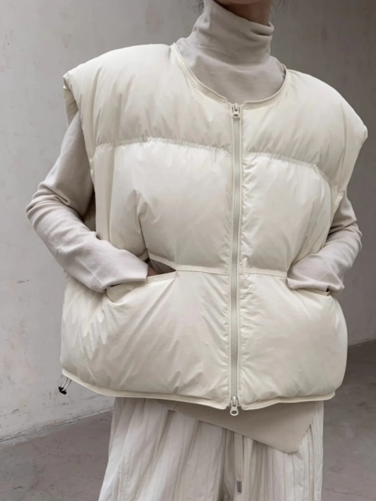 Design Sense Yamamoto Yaosi Idle Sle All-Match Loose Warm down Vest Women Autumn and Winter Black Waistcoat Outerwear