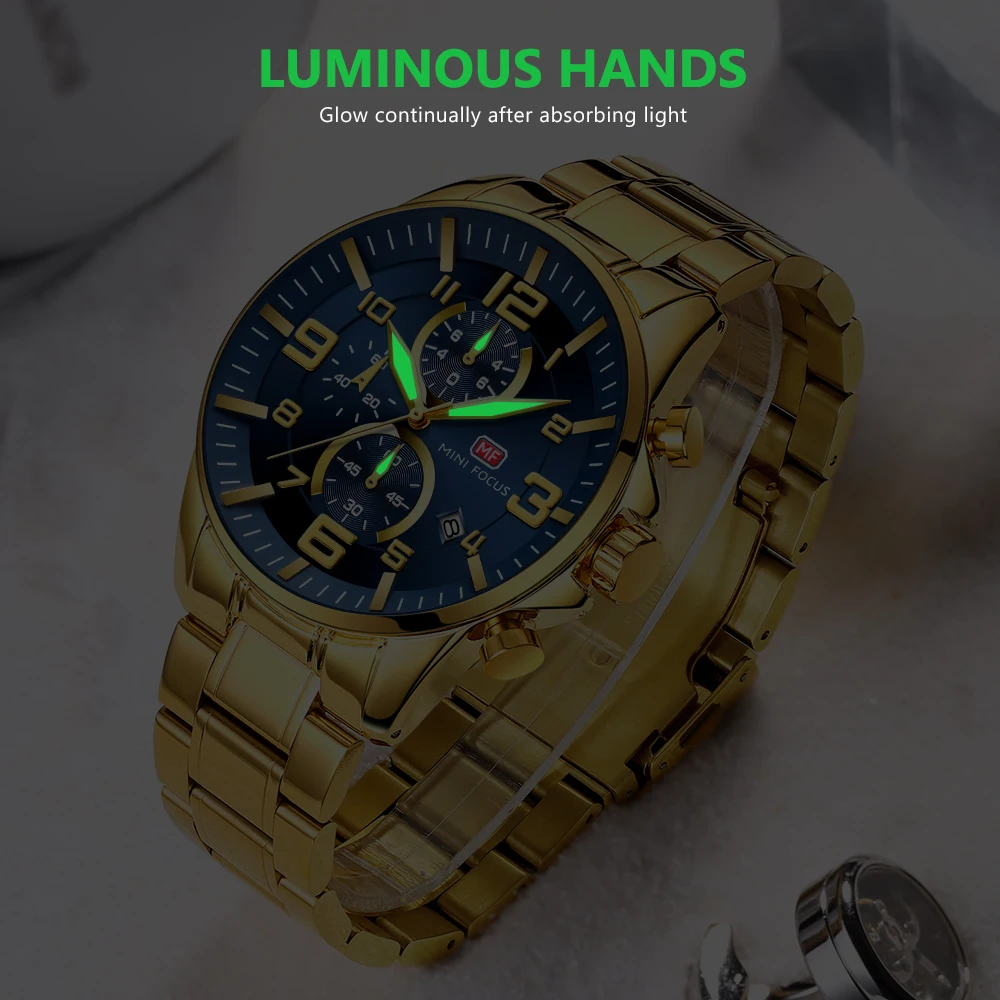 

2022 Watch Men Gold Steel Strap Sport Quartz Watches Top Brand Luxury Analog Waterproof Mens Fashion Chronograph WristWatch