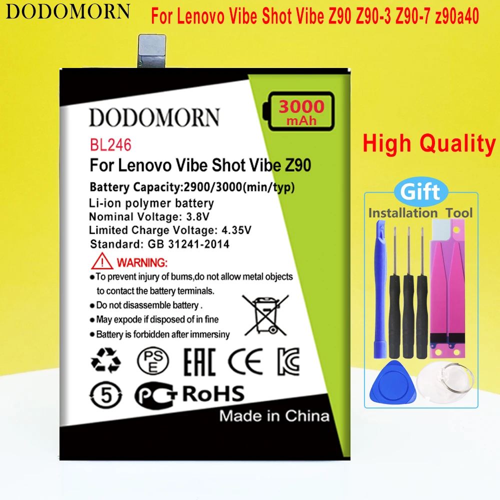

Аккумулятор DODOMORN BL246 для Lenovo Vibe Shot Vibe Z90 Z90-3 z90a40, умная фотография высокого качества + номер для отслеживания