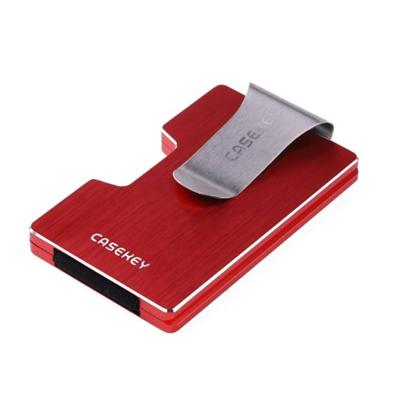 CASEKEY Rfid Anti Metal Card Holder Men Wallet Money Bag Red Slim Male Mini Smart Magic Minimalist Pocsafe Wallet Aluminum