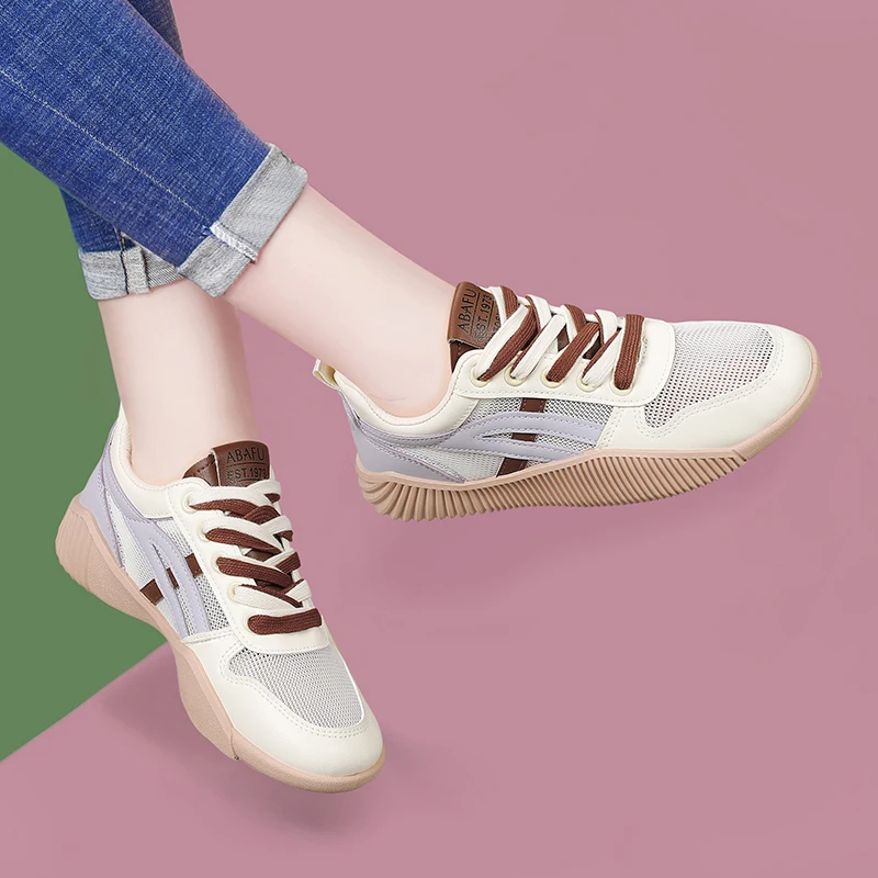 Autuspin Women Basic Vulcanize Shoes Fashion Breathable Comfy Air Mesh Sport Sneakers Ladies Students Casual Flat Sneaker Summer