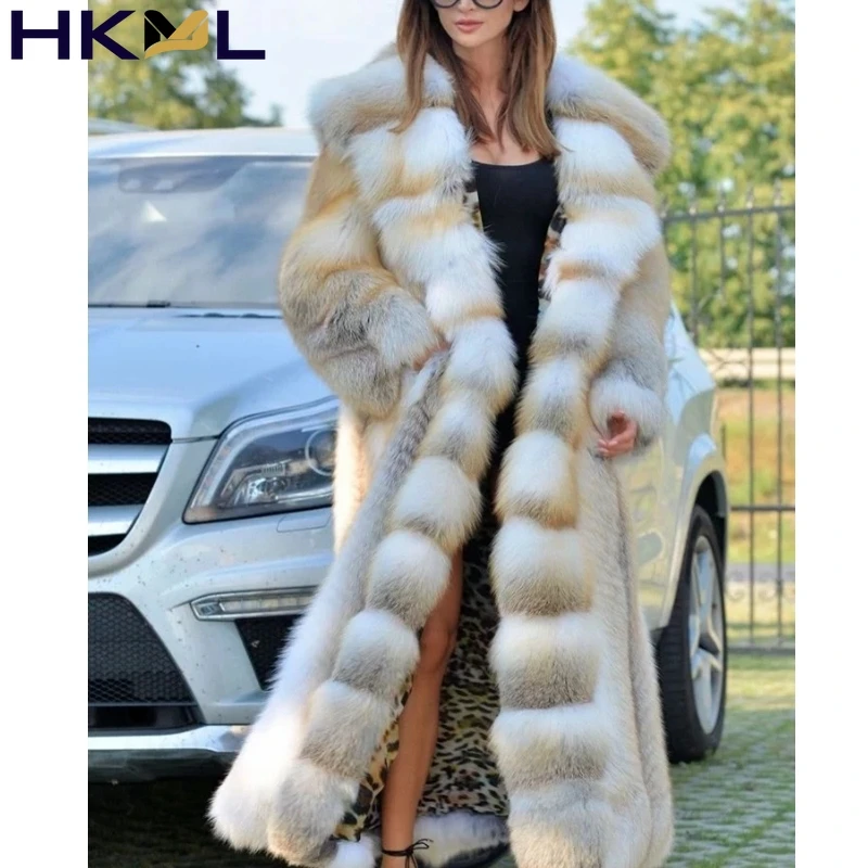 

White Fur Coat Women Hooded Warm Winter Coat Plus Size Loose Thicked Long Sleeve Long Faux Fur Coat