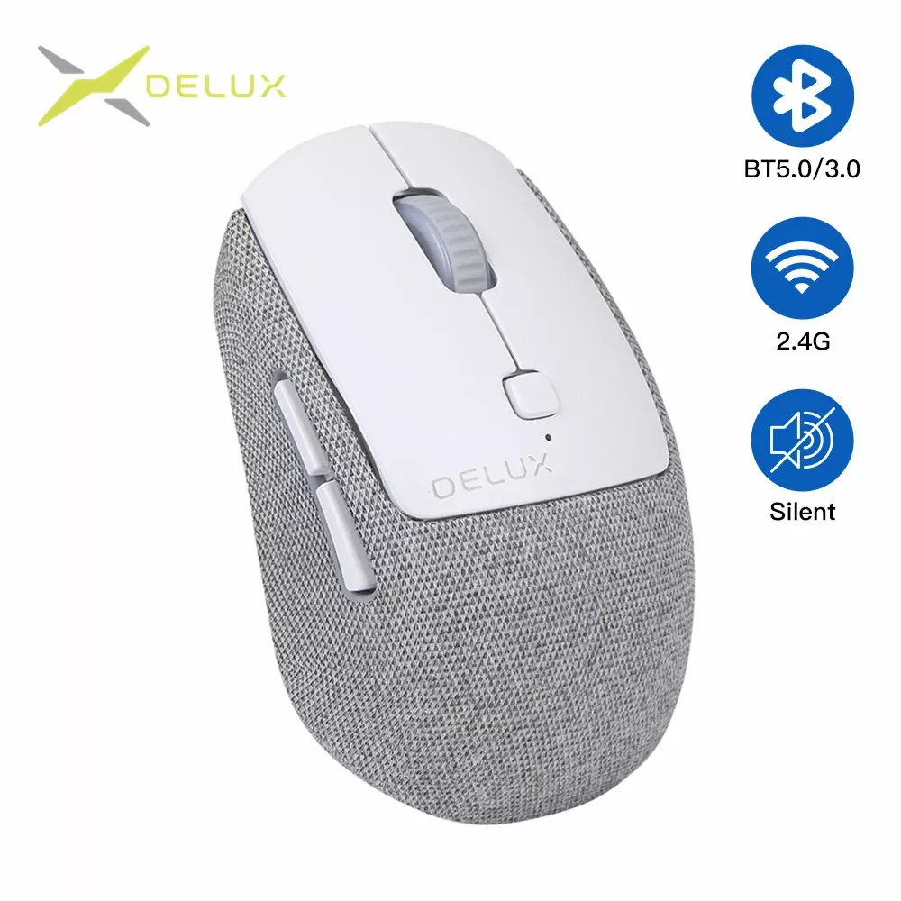 

Delux M520DB Silent Wireless Mouse BT 5.0 3.0 + 2.4Ghz Multi mode mini Mice with Replaceable textile cover For Computer