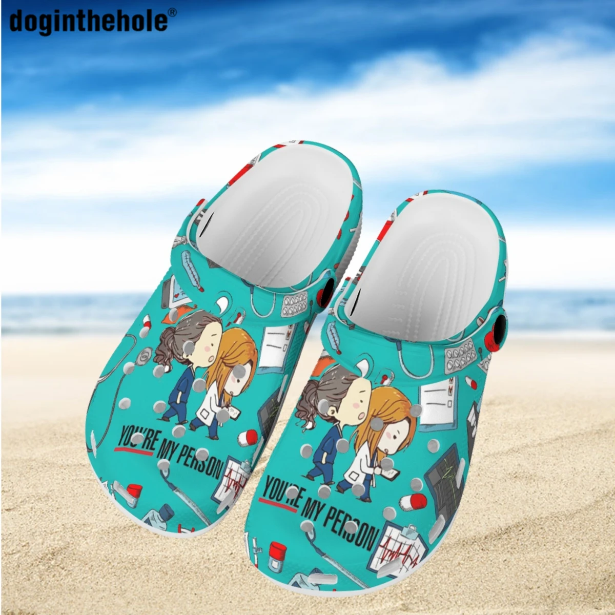 

Doginthehole Women's Casual Sandals New Medical Nurse Print Hole Shoes Summer Light Breathable Hospital Nursing Slippers Shoes