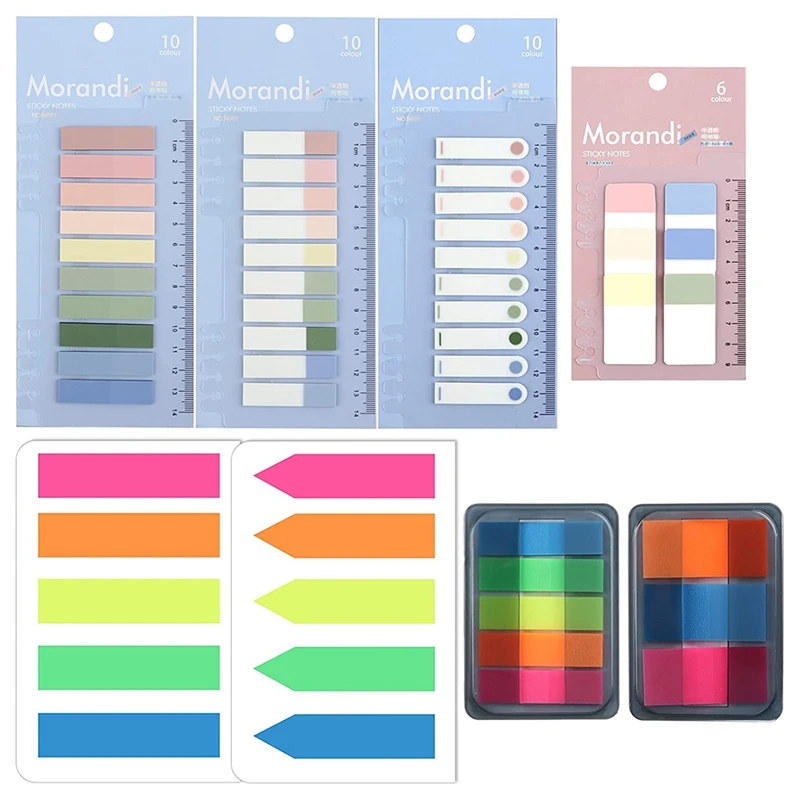 

8 Pack 1020 Pieces Sticky Index Tabs with Ruler, Writable File Tabs Flags, Colored Page Makers Stick Notes