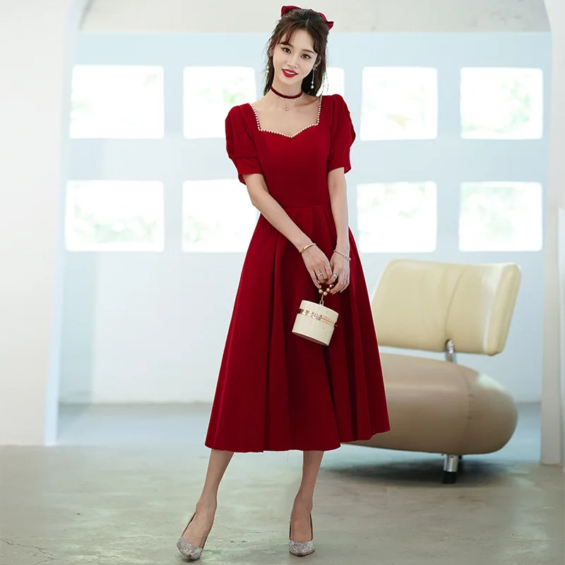 Yourqipao Summer Plus Size Red Velvet Kawaii Toast Clothing Bride Chinese Style Wedding Evening Dress Clothes for Women Party