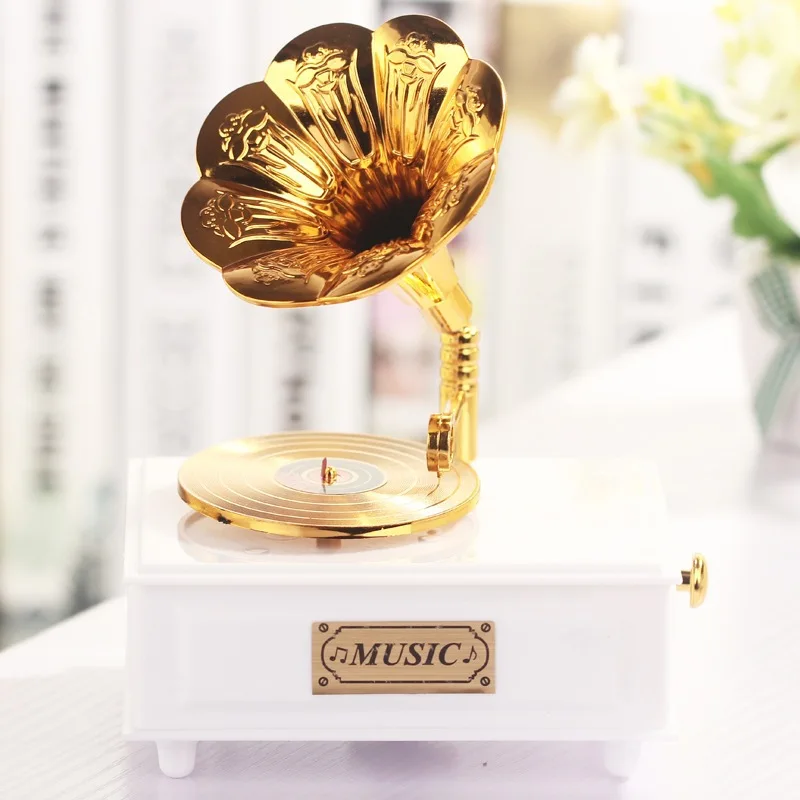 Retro Gramophone Drawer Music Box for Home Decor Wedding Birthday Gift Figurine Hand Crank Carousel Musical |
