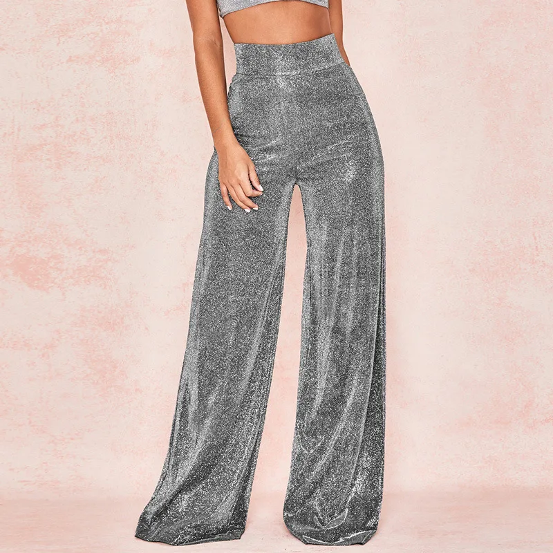 

AIIOU E Girl Gothic Wide Leg Pants Women Shiny Legging Trousers Streetwear Zipper Loose Pants Loose Trousers Loose 90s Aesthetic