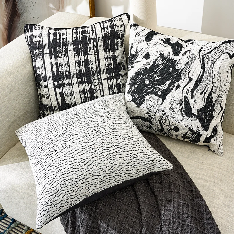 

Nordic Chenille Black White Jacquard Geometry Pillowcase 45X45CM Luxury Cushion Cover Decor Sofa Couch Throw Pillow