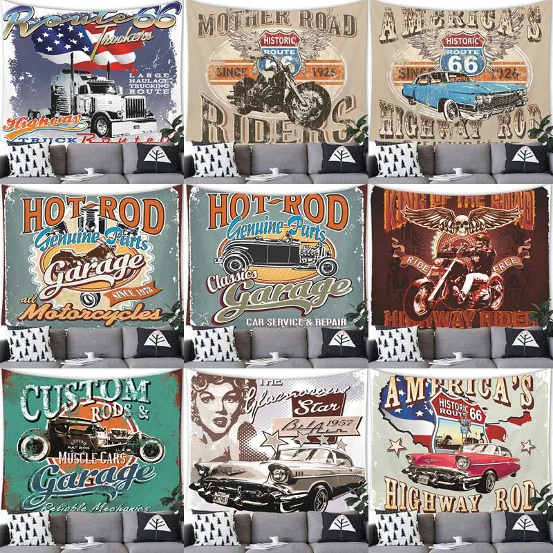 

American Retro Car Tapestry Wall Hanging Retro Car Decor Tapestry Party Home Room Decoration Background Retro Car Wall Decor