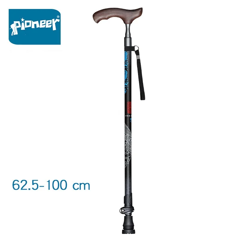 

Pioneer 1 Piece Elderly Lightweight Adjustable Carbon Fiber Hiking Poles Walking Cane Stick Comfortable T Handle Quick Lock