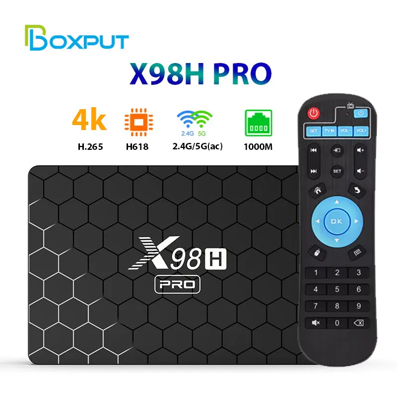 

X98H PRO 16G 32G 4G 64GB Android 12 Smart TV BOX Allwinner H618 1000M BT5 Dual Band Wifi6 1080P BT 6K Media Player Set Top Box