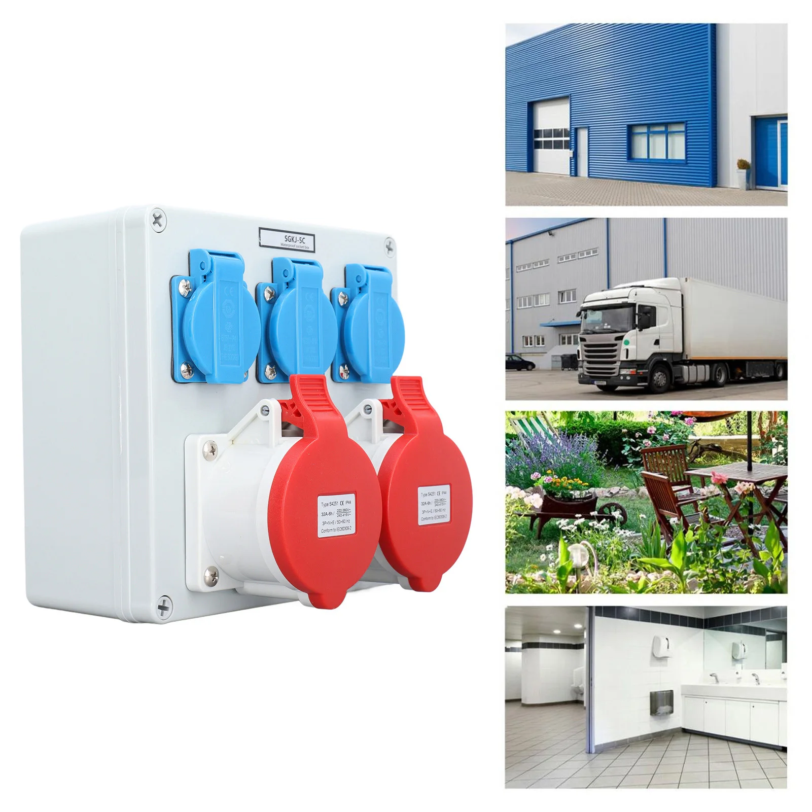 Электрическая розетка 3 шт. 16A 250V EU Outlet 2 32A 5-контактная CEE IP44 Водонепроницаемая