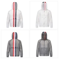 tb thom jacket summer mens windbreaker fashion brand mens jackets center back stripe harajuku hooded uv sun proof coats