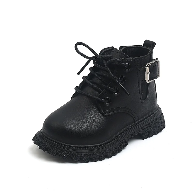 

COZULMA Autumn Children Girls Elegant Buckle Lace-Up Ankle Boots High Shoes Kids Boys Non-Slip Fashion Boots Size 21-30