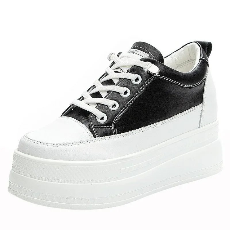 Кроссовки женские из натуральной кожи на платформе высокий каблук 8 см дышащие