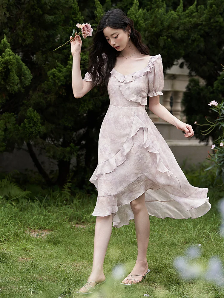 Женское шифоновое платье с оборками Westlink весна 2025 года длинное асимметричным