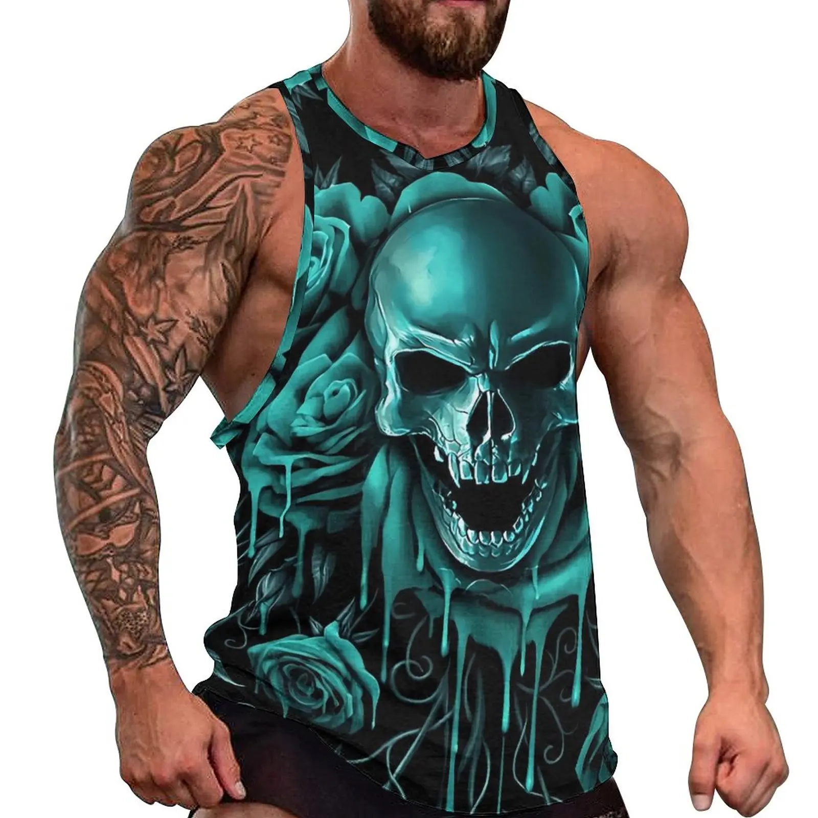 

Rose Gothic Print Tank Top Males Skull Sugar Tops Summer Graphic Workout Vintage Oversized Sleeveless Vests