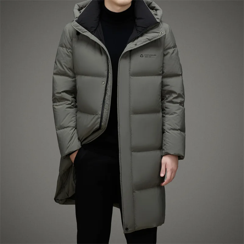 2022 High End Long Down Jacket Men Korean Fashion Casual White Eiderdown Hooded Coat Winter Thick Warm Down Jacket Men's Clothes