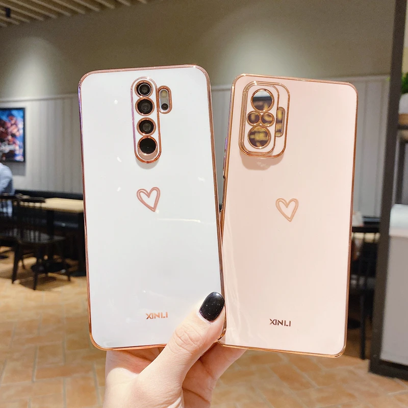 

Square Plating Love Heart Silicone Phone Case For Xiaomi Redmi Note 10 Pro Note 8 Pro 11 9 Pro Max 7 Redmi 9 9A 9T 9C 10c Cover
