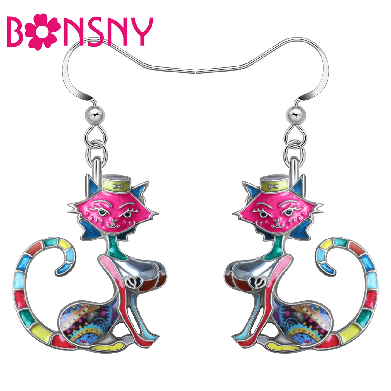 

Bonsny Enamel Alloy Metal Elegant Women Fox Dangle Earrings Novelty Animals Drop Charms Fashion Accessories For Women Girl Gifts