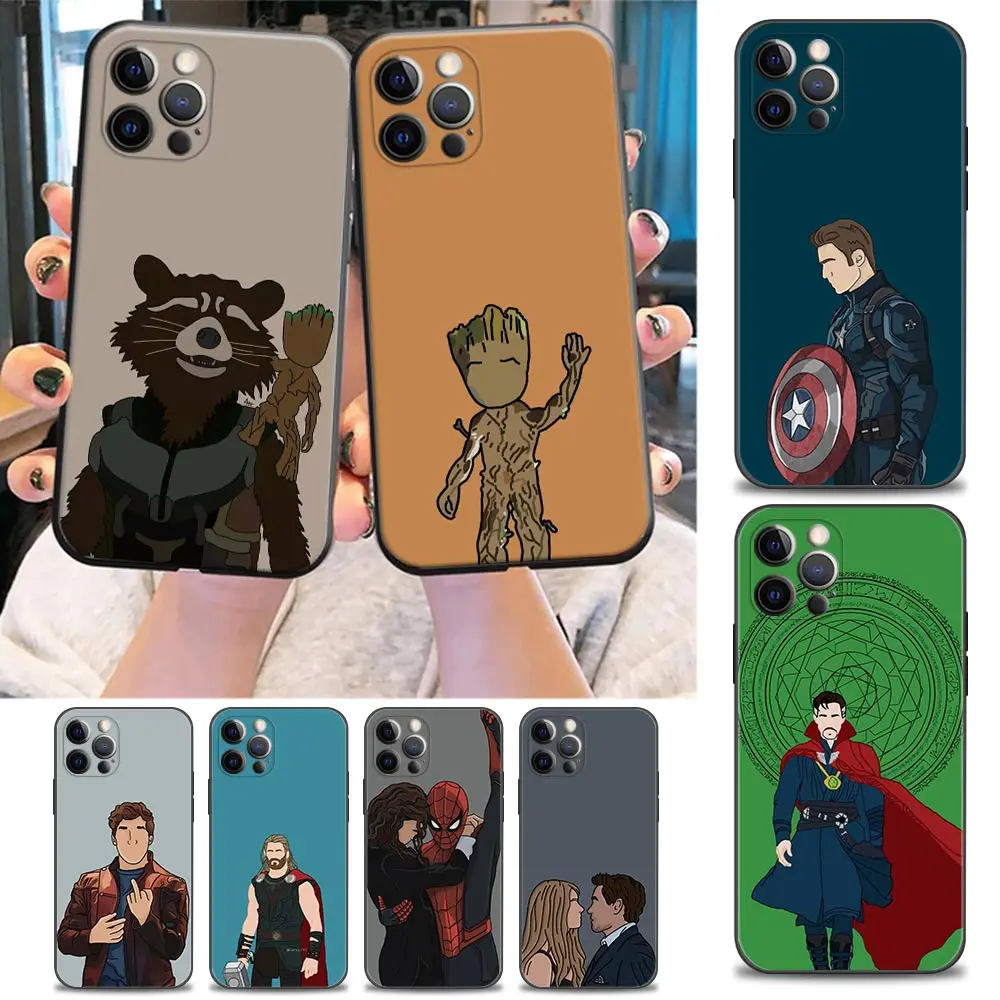 

Faceless Marvel Avengers Fundas Phone Case For iPhone 11 12 13 14 Pro Max Mini XR Xs SE 2020 6 7 8 Plus Case Cover Raccoon Groot