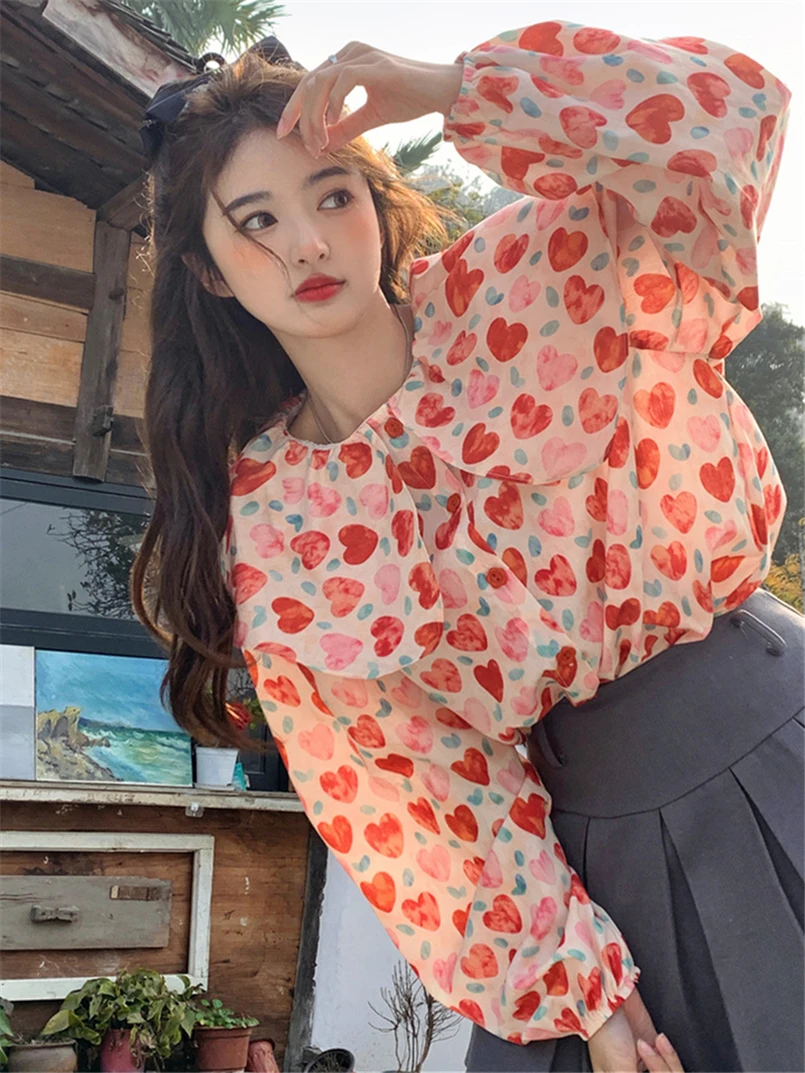 Милые рубашки женские винтажные блузки с воротником Питера Пэна длинными